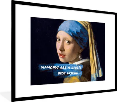 Produktbild von MuchoWow® Gerahmtes Poster Das Mädchen mit dem Perlenohrring - Zitat - Alte Meister 80x60 cm - Poster mit Schwarzem Bilderrahmen Wandposter Rahmen Foto Bilder - Schlafzimmer-Dekorationen - Fotoposter