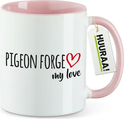 Produktbild von Huuraa Kaffeetasse Pigeon Forge my love 330ml Rosa Keramik Kaffeebecher Geschenkidee