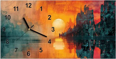 Produktbild von Wanduhr aus Glas mit Motiv Sonnenuntergang Stadt- 60 x 30 cm - inkl. Aufhängesystem