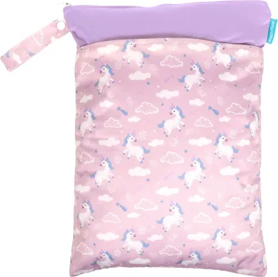 Immagine prodotto di Intirilife borsa fasciatoio impermeabile in rosa con unicorni - 29 x 40 cm - Borsa per pannolini riutilizzabile con cerniera per bambini, neonati, viaggi e sport