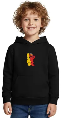 Produktbild von Spreadshirt Sesamstraße Elmo Mit Schriftzug Kinder Premium Hoodie, 98/104 (2 Jahre), Schwarz