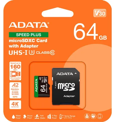 Produktbild von SPEED PLUS microSDXC 64 GB (UHS-I U3, Class 10, V30, A2)