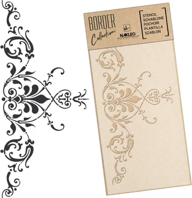 Produktbild von Bordüre Schablone zum Malen 21x45 cm, Vintage Klassiker Ornament Muster, Kunstoff Wiederverwendbare Wandchablone, Handwerk DIY Dekoration