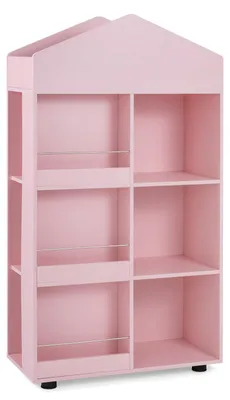 Image de Étagère pour enfants COSTWAY, étagère pour enfants à 6 compartiments (3 compartiments latéraux et un compartiment supérieur), étagère à jouets Montessori, étagère à livres pour enfants, 64 x 30 x 116 cm, rose