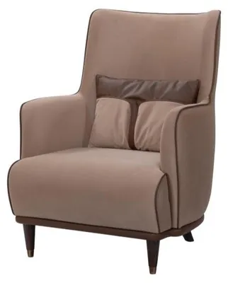 Immagine prodotto di Poltrona elegante color beige, imbottita, ideale per il soggiorno, rivestita in tessuto