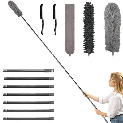 Obrázok produktu pre 310 cm, teleskopická tyč s ohybnou hlavicou a 5 kusov utierok z mikrovlákna