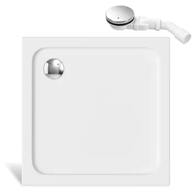 Productafbeelding van Vigevee Acryl douchebak, 90x90 cm, wit, 4 cm hoog, met chromen afvoer en haarafvoer