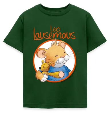 Produktbild von Spreadshirt Leo Lausemaus Logo Kinder T-Shirt, 98/104 (3-4 Jahre), Forstgrün