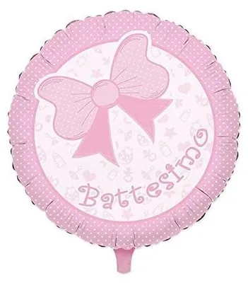 Mylar-Luftballon Taufe Mädchen Ø 45 cm rosa Schleife