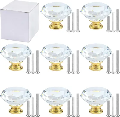 Produktbild von Möbelknöpfe 40 mm, 8 Stück, Diamantform, goldfarbener Sockel, für Kommode