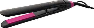 A black and pink Philips hair straightener is shown against a white background.