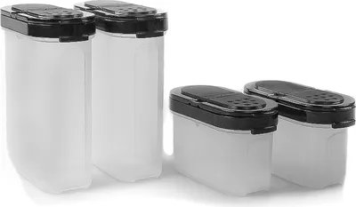 Produktbild von TUPPERWARE Gewürz-Riese 270 ml (2) schwarz + Zwerge 120 ml (2) schwarz Gewürz Behälter