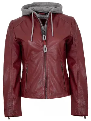 Produktbild von Mauritius - Damen Lederjacke Lammnappa Kapuze dunkelrot : L