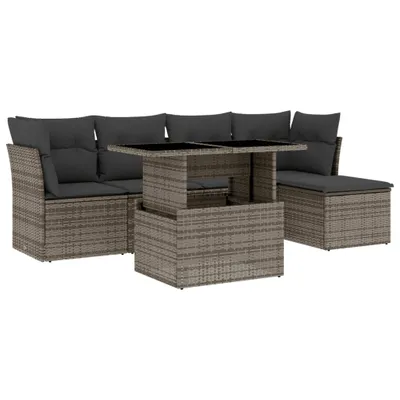 Produktbild von vidaXL 6-tlg. Garten-Sofagarnitur mit Kissen Grau Poly Rattan