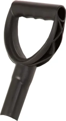 A black D-shaped handle for a snow shovel.