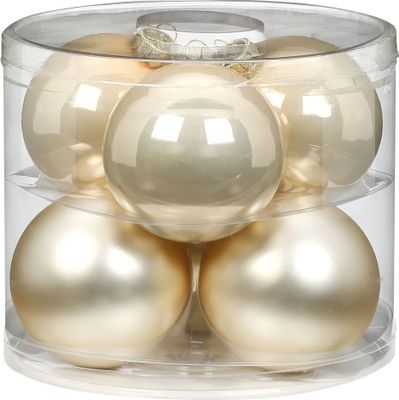 Weihnachtskugeln Glas 10cm, 6 Stück, Farbe:perle - champagner opal / matt