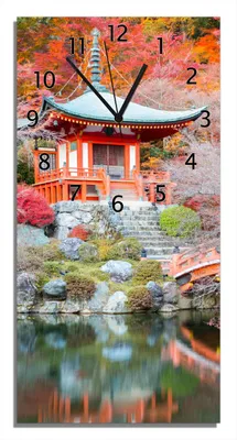 Produktbild von Wallario Design Wanduhr bedruckt, Größe 30 x 60 cm, Motiv: Japanischer Herbstzauber