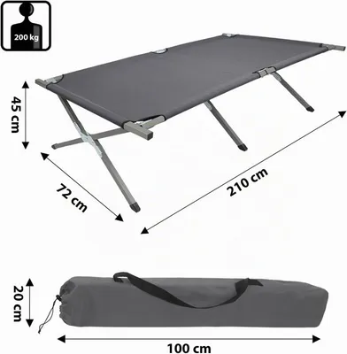Produktbild von Feldbett XXL Klappbett 210 x 72 x 45 cm Camping Bett bis 200 kg Belastbar Tragbar Klappbar Liege Reise Bequem Stabil Stahlrohr 600D Oxfordgewebe Tragetasche Gästebett