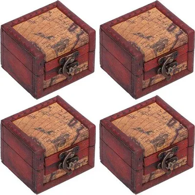 Productafbeelding van Famanu Mini houten opbergkistjes - Vintage opbergboxen met veiligheidsslot - 4 stuks