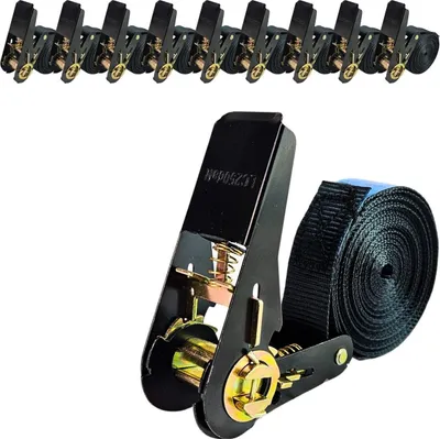Produktbild von Spanngurt einteilig 4m - 6m lang 25mm breit 500 kg schwarz Zurrgurte Spanngurte 4m 10 Stück