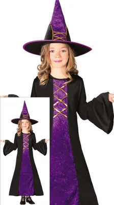 Produktbild von Hexe Halloween Zauber Hut Kleid Kostüm Zaubersprüche Gothic Gothic-Look Kinder Magie Accessoires Mystische Freude Spaß Grusel Fest, Größe: 140/146 Farbe: Schwarz