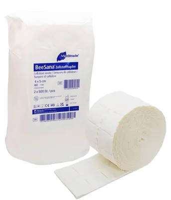 Produktbild von Meditrade BeeSana Zellstofftupfer unsteril 4 x 5 cm