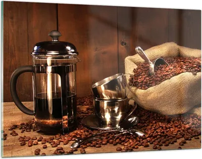 Produktbild von Bilder auf glas - Kaffeebohnen gerösteter Kaffee Tasse - 120x80cm - Glasbilder - Wandbilder - Kunstdruck - Wanddekoration aus Glas - Glas Bilder - Wandbild auf Glas - GAA120x80-0434
