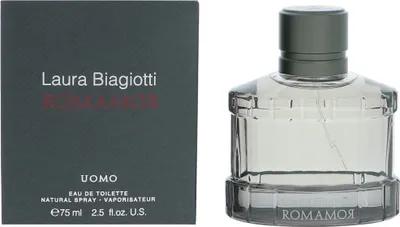 Produktbild von Laura Biagiotti RomamoR Uomo, Männer, 75 ml, Nicht nachfüllbare Flasche, Schwarzer Pfeffer, Kardamom, Muskatnuss, Lavendel, Sandelholz, Bernstein, Moschus, Tonka-Bohne, Vetiver