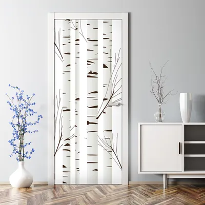 Produktbild von Dekorative Türfolie selbstklebend Klebefolie Aufkleber Abnehmbarer Schwarz-weiße Birke 77 x 200 cm