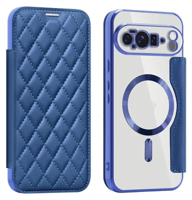 Produktbild von Für Google Pixel 10 Pro XL 360 Grad Full Body Magsafe RFID Anti Datenklau Kunst Leder Hülle Tasche Dunkelblau