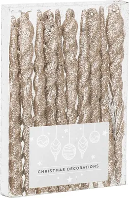 Obrázek produktu pro SPRINGOS Přívěsek na vánoční stromeček Twisted Icicles Zlatá třpytivá ozdoba 12 cm 10 ks. Vánoční ozdoby
