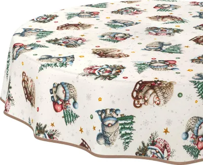 Produktbild von Tischdecke Weihnachten Weihnachtsmann Grün Rund 120cm Band Wasserabweisend abwaschbar