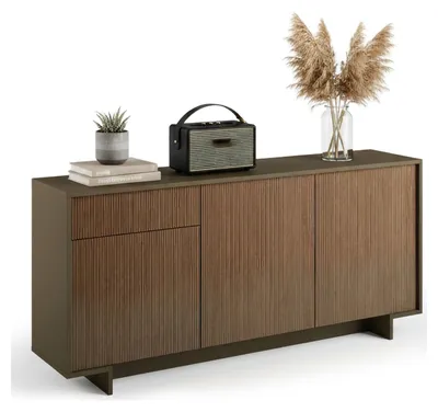 Produktbild von Sideboard Agrifoglio, Wohnzimmer-Sideboard, Wohnzimmer-Buffet mit 3 Türen und 1 Schublade, 100 % Italy, 170 x 42 x 78 cm, Braun und Walnuss