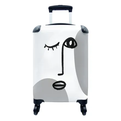 Produktbild von MuchoWow® Koffer Handgepäck Trolley Rollkoffer Kleine Reisekoffer mit 4 Rollen - Gesicht - Schwarz - Weiß - Cabin Size < 55x40x23 cm & 55x40x20 cm - Fotokoffer - Kabinenkoffer - Boardgepäck - Reise-Box - Reisekoffer - Reisegepäck - Koffer mit Bild - Trolley für Kinder