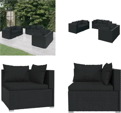 Produktbild von vidaXL 6 tlg. Garten Lounge Set mit Kissen Poly Rattan Schwarz - Garten-Lounge-Set - Garten-Lounge-Sets - Terrassen-Lounge-Set - Gartensofa-Set