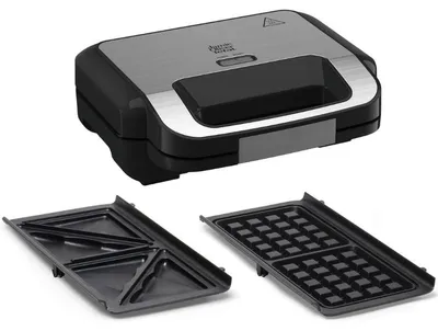 Produktbild von Tefal Jamie Oliver 2-in-1 Sandwich-Waffel-Kombigerät, Antihaftbeschichtete Platten, spülmaschinengeeignet, Betriebs- und Temperaturkontrollleuchte, Kabelaufwicklung, Edelstahl/Schwarz, SW70J810