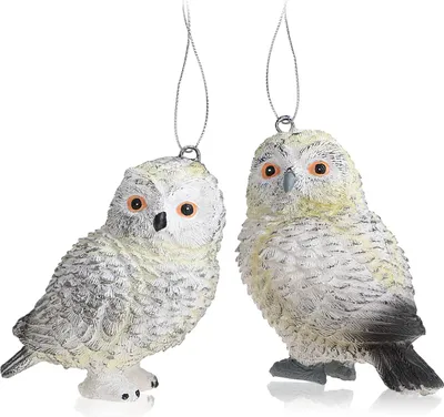 Productafbeelding van com-four® 2x hangdecoratie voor de kerstboom - Kerstornament in de vorm van een uil - Kerstboomhanger, sneeuwuil