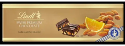 Image de Lindt SWISS PREMIUM CHOCOLAT noir GOLD aux amandes et à l'orange, 300 g