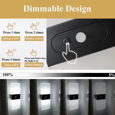 Produktbild von LED-Wandleuchten - Wandlampen - 4er-Pack - PIR-Bewegungssensor - Wiederaufladbarer Akku - Kaltweiß 6400 K - Schwarz
