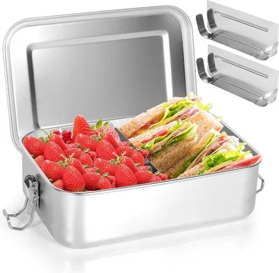 Produktbild von Unyqoos® Edelstahl-Lunchbox 1400 ml – auslaufsicher mit Silikonabdichtung, 2 herausnehmbare Trennwände, spülmaschinenfest, BPA-frei