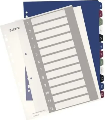 Zdjęcie produktu dla Leitz 12380000, Zakładka do kart numeryczna, Polipropylen (PP), Wielobarwny, Portret, A4 Maxi, 245 mm