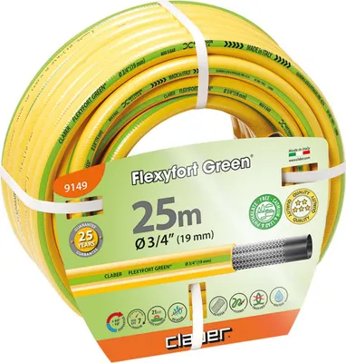 Produktbild von claber® Flexyfort Green Trikotgewebeschlauch – Spezial Knüpftechnik für Gartenbewässerung Ø 3/4" (19 mm) 25 m