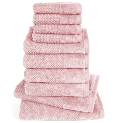 Produktbild von Pure Label 10-TLG Handtücher Set mit Aufhängeschlaufen aus Baumwolle - 2x Badetuch 70x140 cm 4x Handtuch 50x100 cm 4x Gästetuch 30x50 cm, Rosa