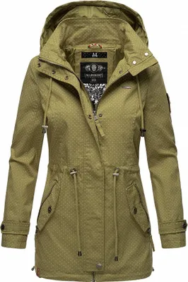 Produktbild von Marikoo Nyokoo Damen Herbst Übergangsjacke mit Kapuze Jacke Parka Frühling Grün mit Print Gr. 38 - M