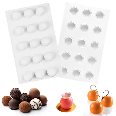 Immagine prodotto di 2 stampi in silicone a forma di semisfere, 15 cavità, colore bianco