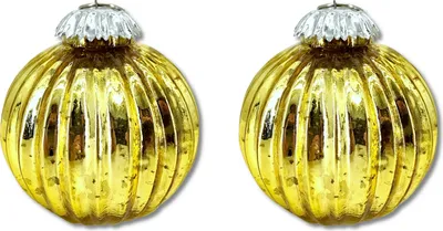Produktbild von Glas Weihnachtskugel gold - C - 2 Stück 8,5 x 10cm Deko-Kugel Christbaumschmuck glänzend