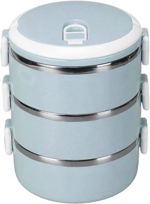 Immagine prodotto di Contenitore per bento isolato, blu, a 3 scomparti, con chiusura di sicurezza