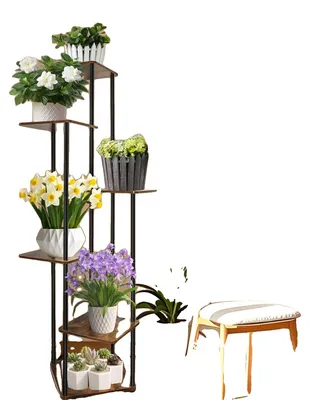 Immagine prodotto di Supporto per piante, design a 6 livelli, struttura in metallo e legno, porta piante in metallo a 6 livelli