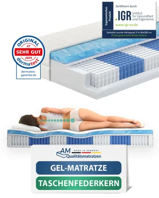 Produktbild von AM Qualitätsmatratzen | Premium Gelschaum-Taschenfederkernmatratze - 180x200 cm - H3 - 1000 Federn