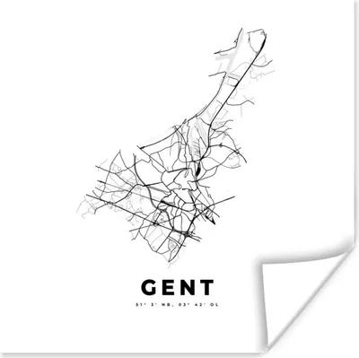 Produktbild von MuchoWow® Poster Karte - Gent - Belgien - Schwarz und weiß - Stadtplan 50x50 cm - Wohnzimmerdekoration